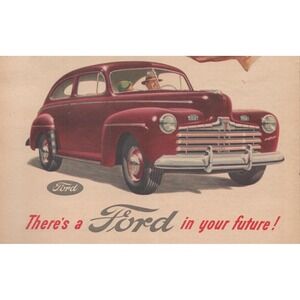 Vintage 1946 Ford Post War Decor Housewife Future Car Crystal Ball Print Ad